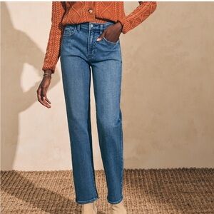 Faherty High Waist Straight Leg Denim Jeans Organic Cotton Medium Wash 24